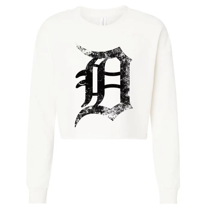 Vintage Letter D Detroit Michigan 313 Area Code Black Cropped Pullover Crew