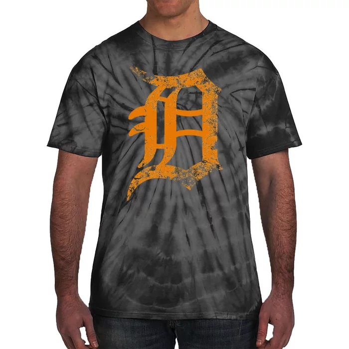 Vintage Letter D Detroit Michigan 313 Area Code Orange Tie-Dye T-Shirt