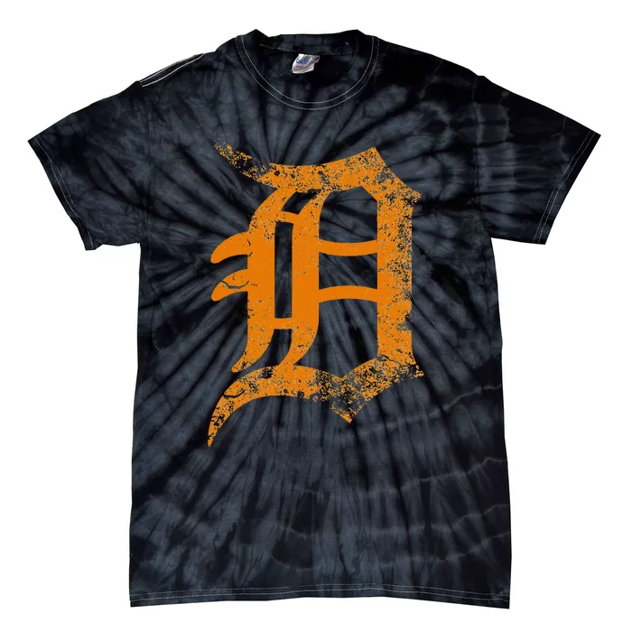 Vintage Letter D Detroit Michigan 313 Area Code Orange Tie-Dye T-Shirt