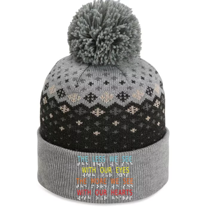 Vintage Less Eyes More Heart Impaired Dots Braille The Baniff Cuffed Pom Beanie