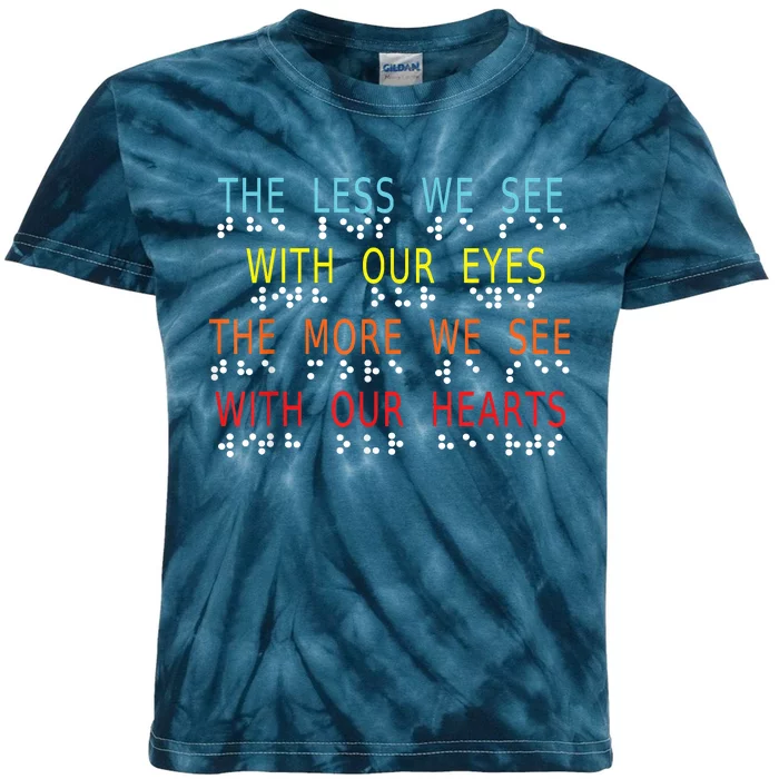 Vintage Less Eyes More Heart Impaired Dots Braille Kids Tie-Dye T-Shirt