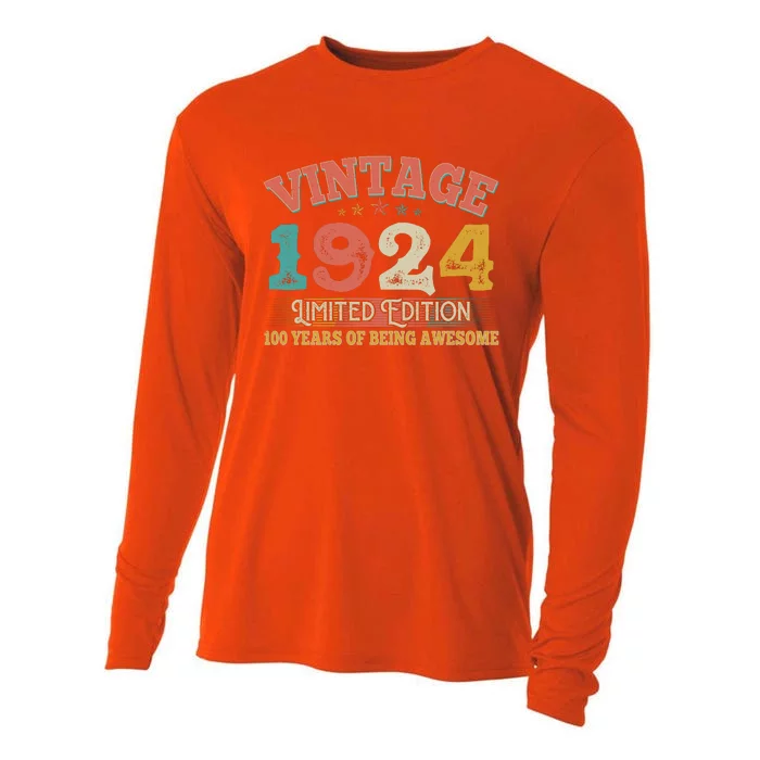 Vintage Limited Edition 1924 100 Years Of Being Awesome Birthday Cooling Performance Long Sleeve Crew