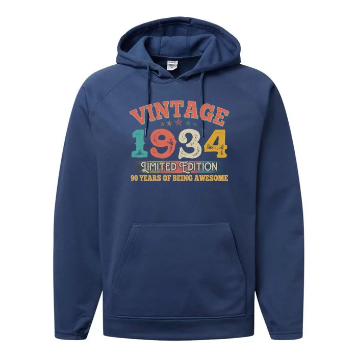 Vintage Limited Edition 1934 90 Years Of Being Awesome Birthday Performance Fleece Hoodie