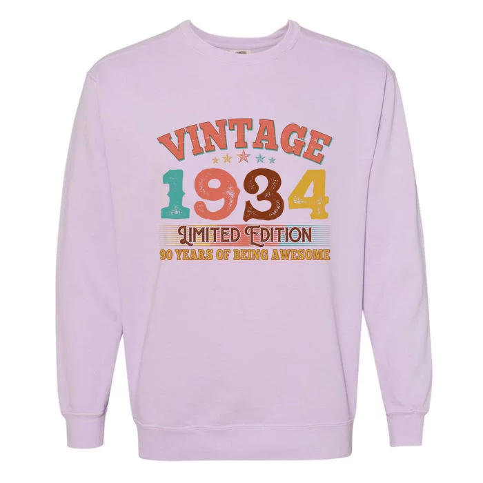 Vintage Limited Edition 1934 90 Years Of Being Awesome Birthday Garment-Dyed Sweatshirt