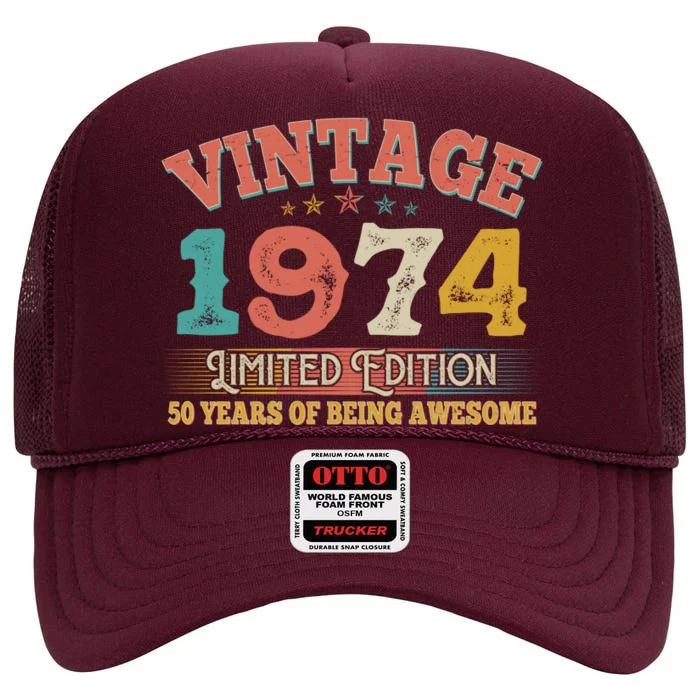 Vintage Limited Edition 1974 50 Years Of Being Awesome Birthday High Crown Mesh Trucker Hat