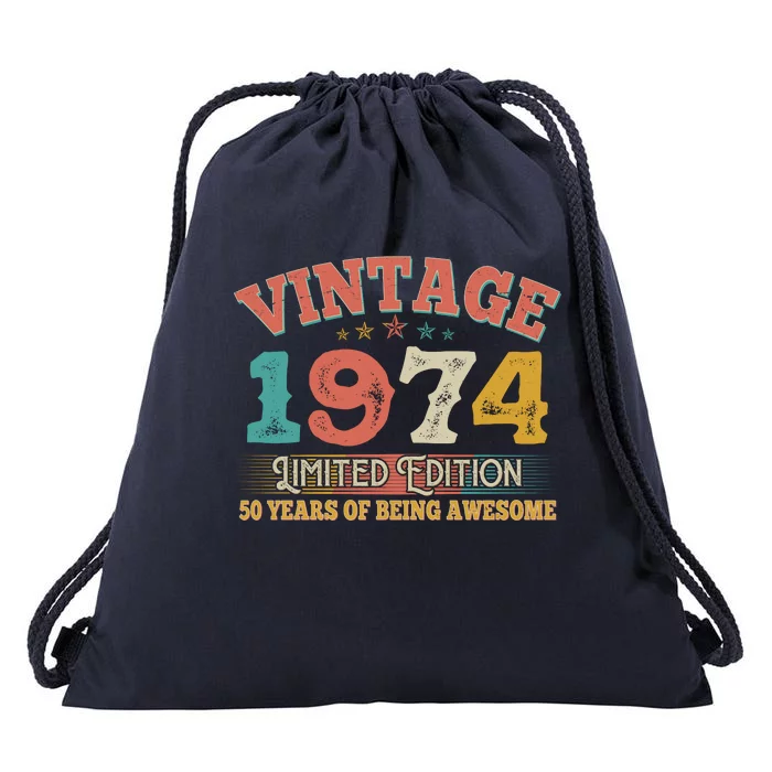 Vintage Limited Edition 1974 50 Years Of Being Awesome Birthday Drawstring Bag