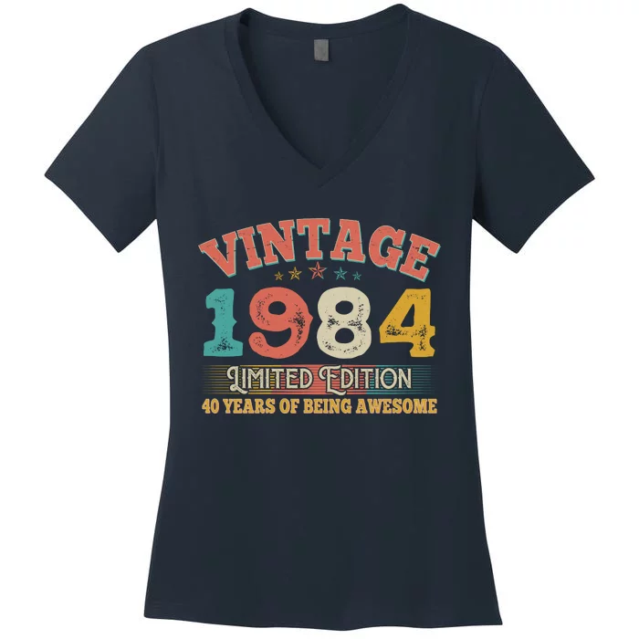 Vintage Limited Edition 1984 40 Years Of Being Awesome Birthday Women's V-Neck T-Shirt