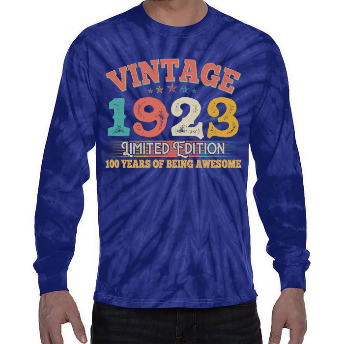 Vintage Limited Edition 1923 100 Years Of Being Awesome Birthday Tie-Dye Long Sleeve Shirt