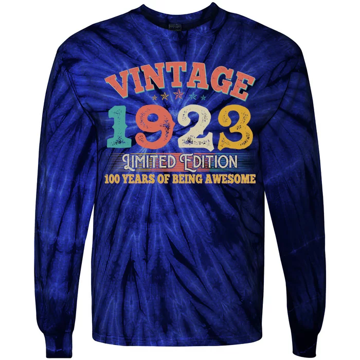 Vintage Limited Edition 1923 100 Years Of Being Awesome Birthday Tie-Dye Long Sleeve Shirt