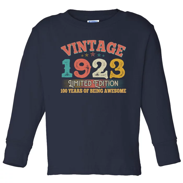 Vintage Limited Edition 1923 100 Years Of Being Awesome Birthday Toddler Long Sleeve Shirt