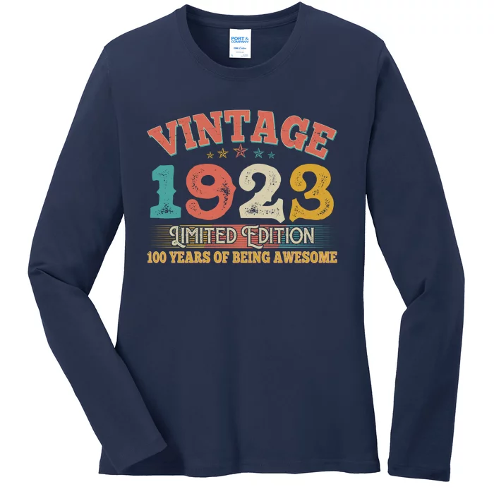 Vintage Limited Edition 1923 100 Years Of Being Awesome Birthday Ladies Long Sleeve Shirt