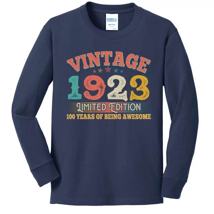 Vintage Limited Edition 1923 100 Years Of Being Awesome Birthday Kids Long Sleeve Shirt