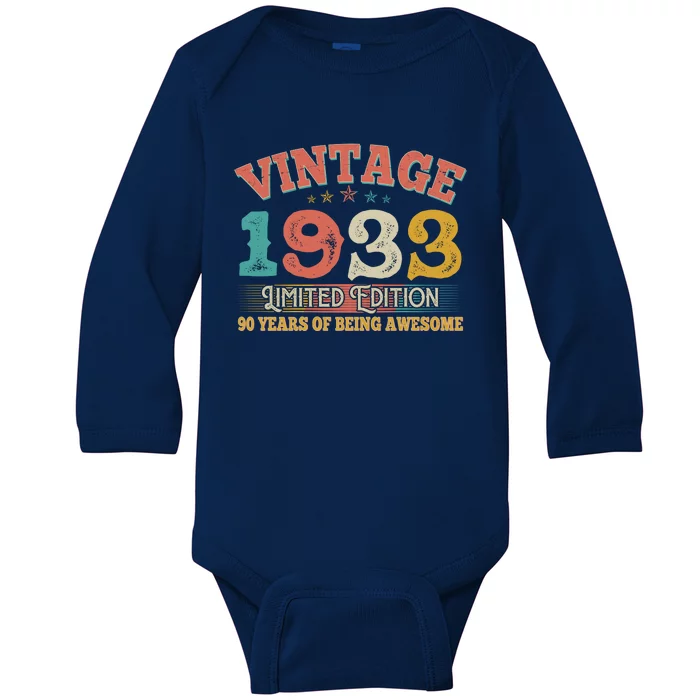 Vintage Limited Edition 1933 90 Years Of Being Awesome Birthday Baby Long Sleeve Bodysuit