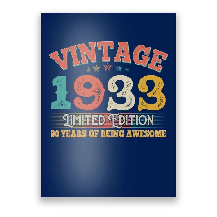 Vintage Limited Edition 1933 90 Years Of Being Awesome Birthday Poster