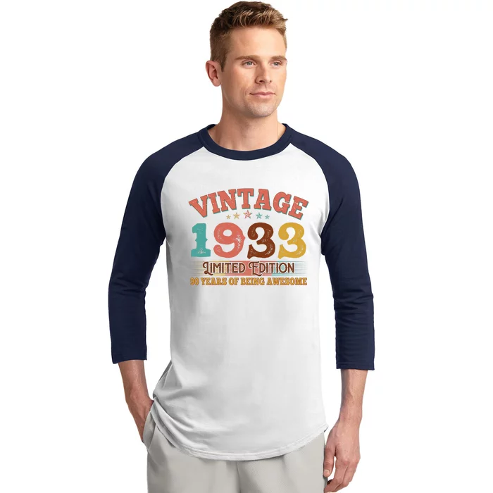 Vintage Limited Edition 1933 90 Years Of Being Awesome Birthday Baseball Sleeve Shirt