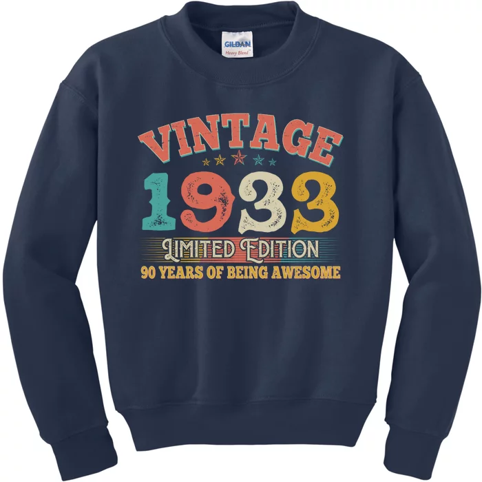 Vintage Limited Edition 1933 90 Years Of Being Awesome Birthday Kids Sweatshirt