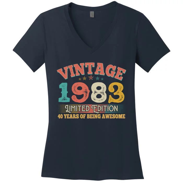 Vintage Limited Edition 1983 40 Years Of Being Awesome Birthday Women's V-Neck T-Shirt