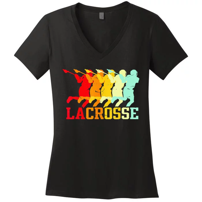 Vintage Lacrosse Funny Lacrosse For College Lacrosse Women's V-Neck T-Shirt