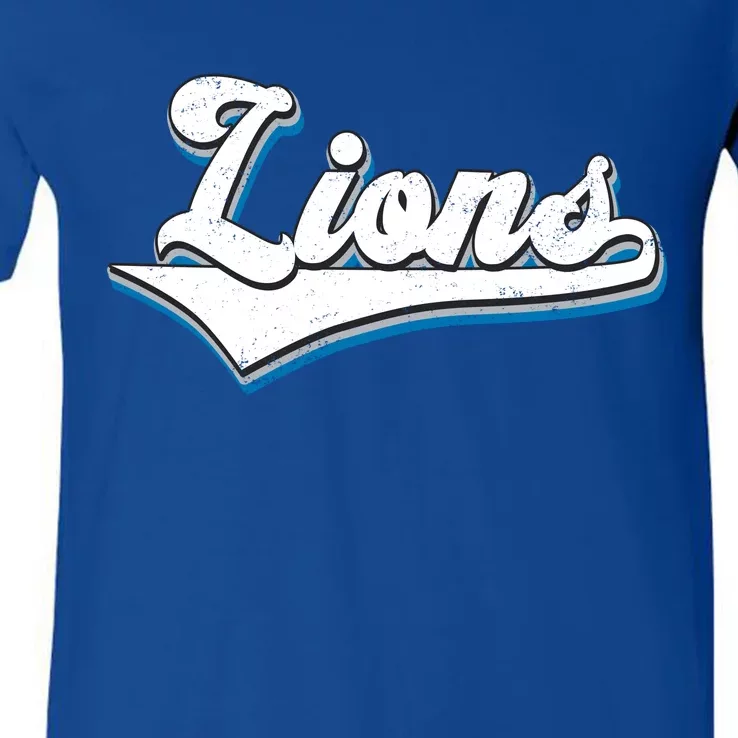 Vintage Lion Football Logo V-Neck T-Shirt