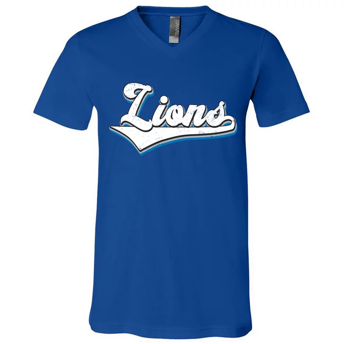 Vintage Lion Football Logo V-Neck T-Shirt