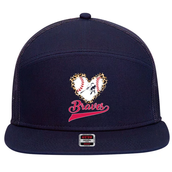 Vintage Leopard Hearts Brave Proud Strong 7 Panel Mesh Trucker Snapback Hat