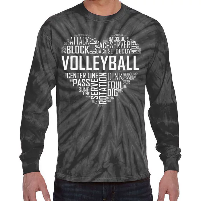 Volleyball Lover Heart Volley Gift For Players And Coaches Tie-Dye Long Sleeve Shirt