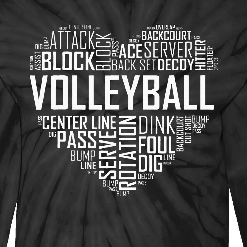 Volleyball Lover Heart Volley Gift For Players And Coaches Tie-Dye Long Sleeve Shirt