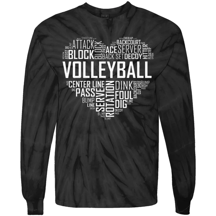 Volleyball Lover Heart Volley Gift For Players And Coaches Tie-Dye Long Sleeve Shirt