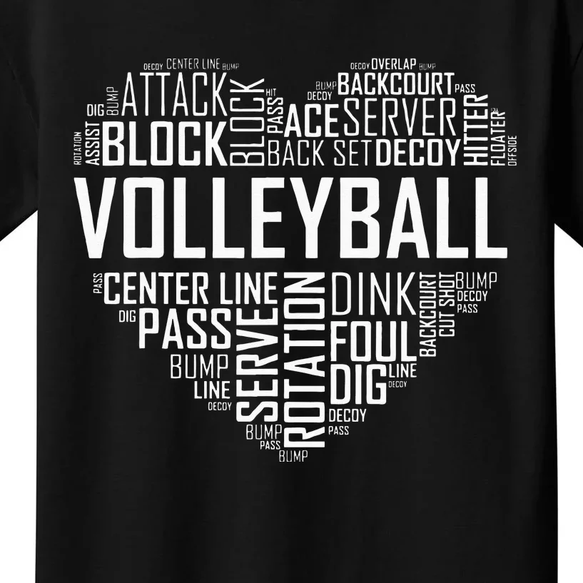 Volleyball Lover Heart Volley Gift For Players And Coaches Kids T-Shirt