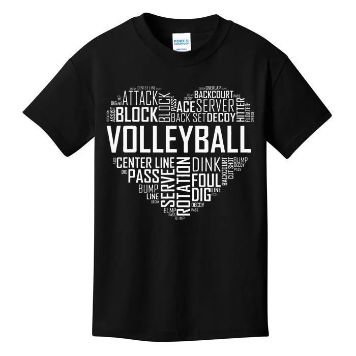 Volleyball Lover Heart Volley Gift For Players And Coaches Kids T-Shirt