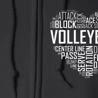 Volleyball Lover Heart Volley Gift For Players And Coaches Full Zip Hoodie