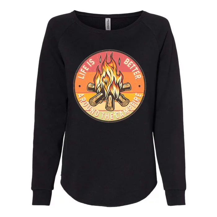 Vintage Life Is Better Around The Campfire Emblem Womens California Wash Sweatshirt