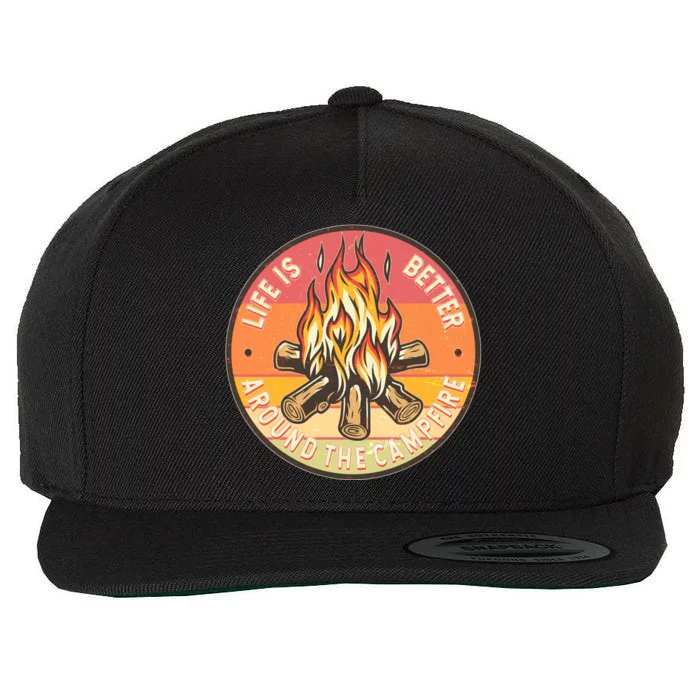 Vintage Life Is Better Around The Campfire Emblem Wool Snapback Cap