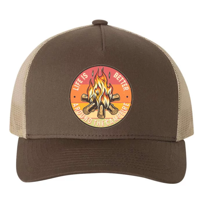 Vintage Life Is Better Around The Campfire Emblem Yupoong Adult 5-Panel Trucker Hat