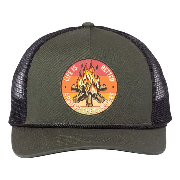 Vintage Life Is Better Around The Campfire Emblem Retro Rope Trucker Hat Cap