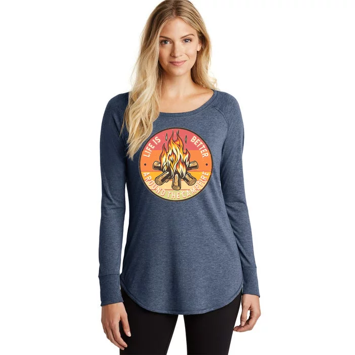 Vintage Life Is Better Around The Campfire Emblem Women's Perfect Tri Tunic Long Sleeve Shirt