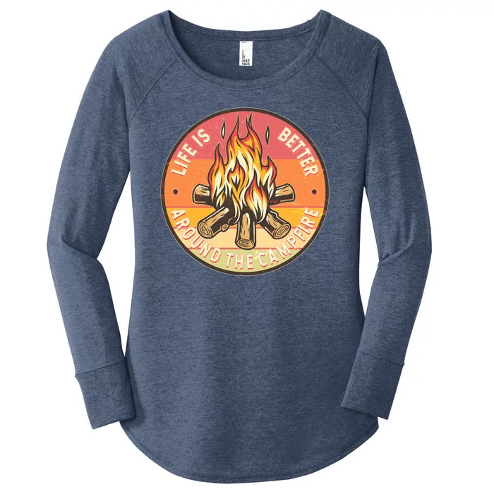 Vintage Life Is Better Around The Campfire Emblem Women's Perfect Tri Tunic Long Sleeve Shirt