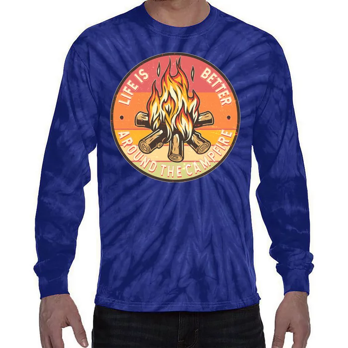 Vintage Life Is Better Around The Campfire Emblem Tie-Dye Long Sleeve Shirt