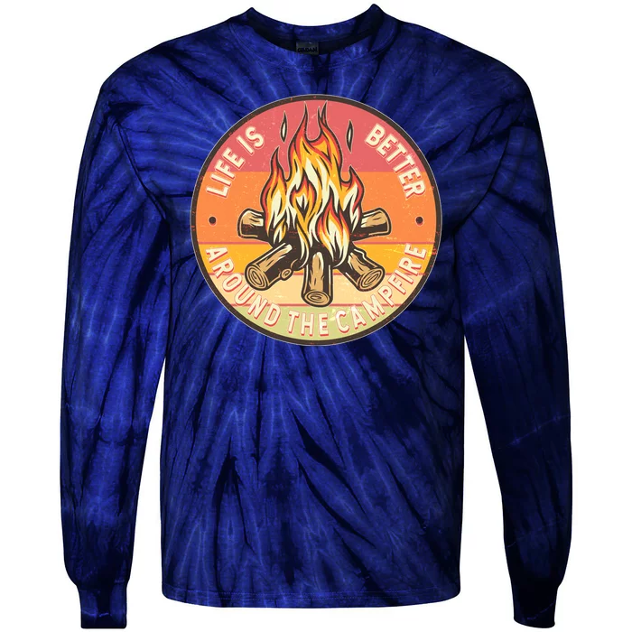 Vintage Life Is Better Around The Campfire Emblem Tie-Dye Long Sleeve Shirt