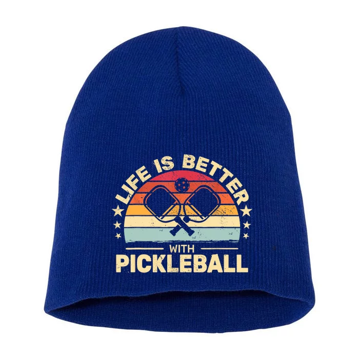 Vintage Life Is Better With Pickleball Cute Sport Gift Short Acrylic Beanie