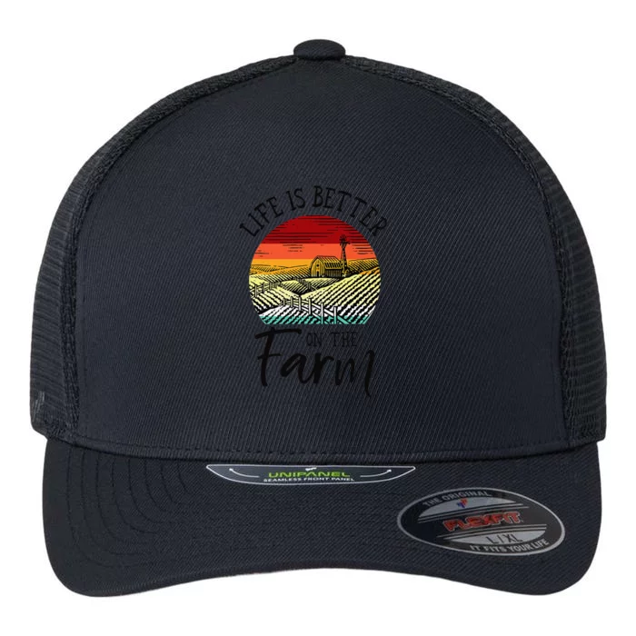 Vintage Life Is Better On The Farm Field Funny Famer Flexfit Unipanel Trucker Cap