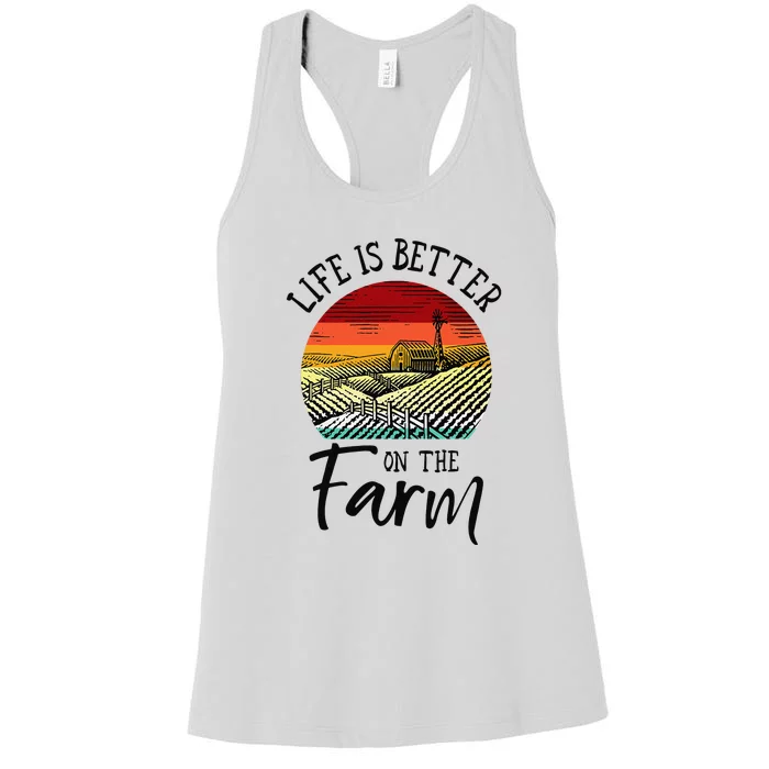 Vintage Life Is Better On The Farm Field Funny Famer Women's Racerback Tank