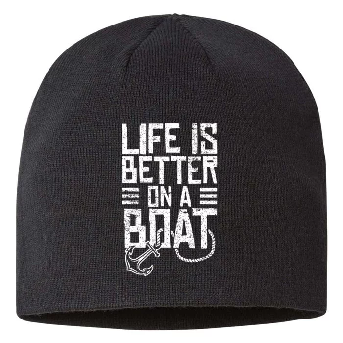 Vintage Life Is Better On A Boat Gift Design Sailing Fishing 8 1/2in Sustainable Knit Beanie