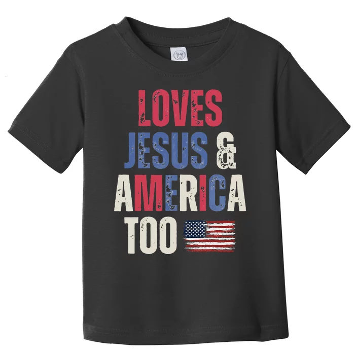 Vintage Loves Jesus And America Too Patriotic Proud US.Flag Toddler T-Shirt