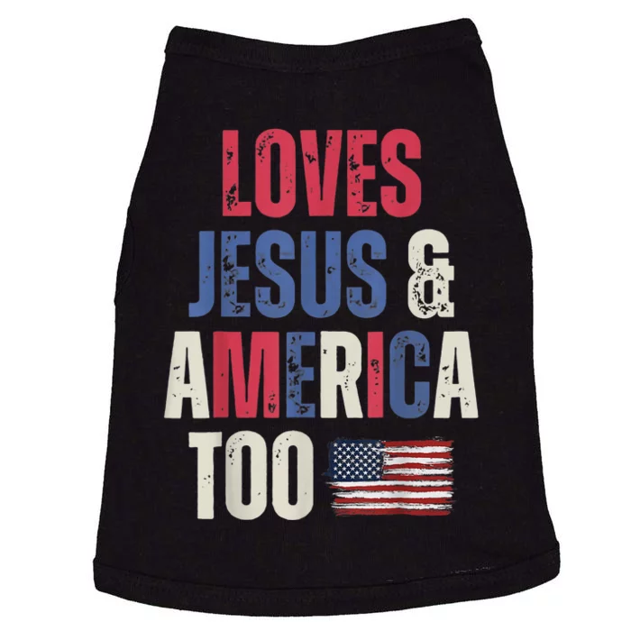 Vintage Loves Jesus And America Too Patriotic Proud USA Flag Doggie Tank