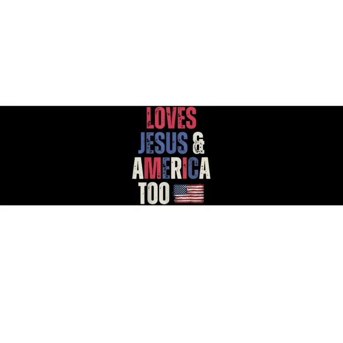 Vintage Loves Jesus And America Too Patriotic Proud USA Flag Bumper Sticker