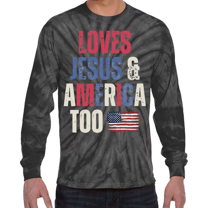 Vintage Loves Jesus And America Too Patriotic Proud US.Flag Tie-Dye Long Sleeve Shirt