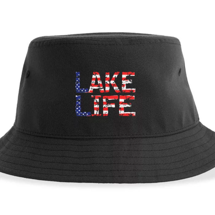 Vintage Lake Life 4th of July Patriotic Sustainable Bucket Hat