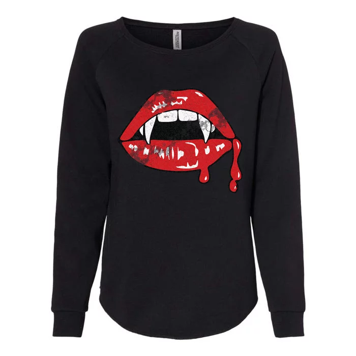 Vampire Lips Lazy Halloween Costume Blood Fangs Womens California Wash Sweatshirt