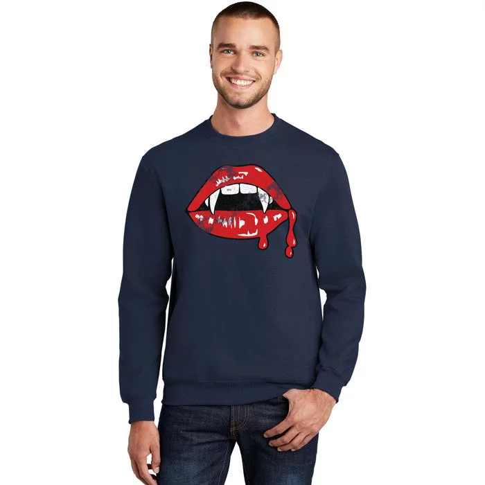 Vampire Lips Lazy Halloween Costume Blood Fangs Tall Sweatshirt